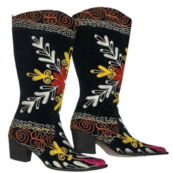 Artemis Design Co. Shoes - Artemis Black Velvet Embroidered Boot Women's Size 37